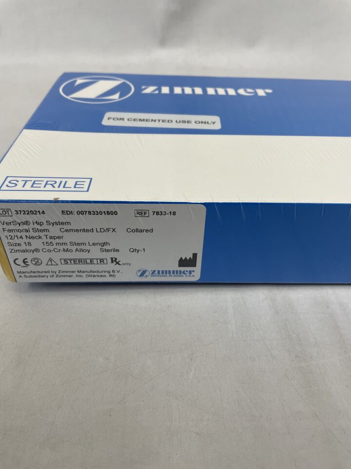 7833-18 - ZIMMER - VerSys Hip System Femoral Cemented LD/FX Collard Alloy, Size 18, (BX/1) - ( Expiry Date: 2024-02-23 )