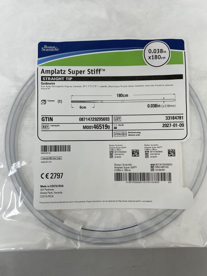 46519 - 波士頓科學 - Amplatz 超硬導絲 - 直頭 - 0.038 英寸 x 180 厘米，（EA）-（有效期至：2027-01-09）