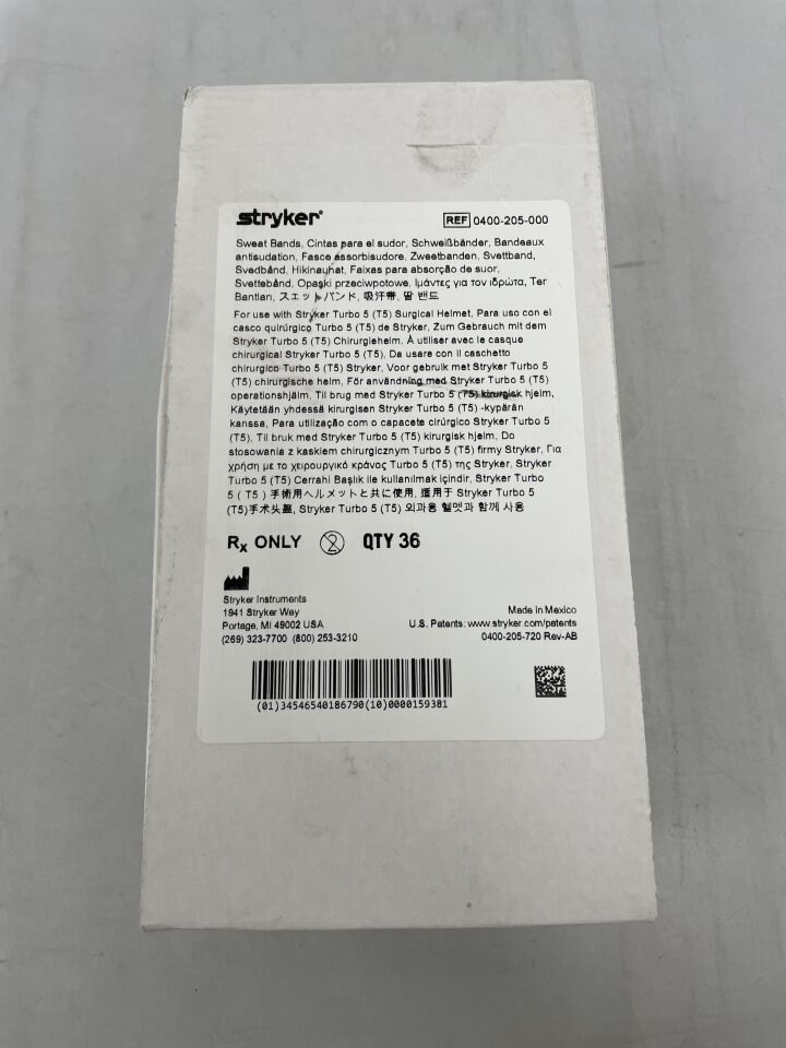 0400-205-000  -  STRYKER  -  Sweat Bands for Turbo 5 T5 Surgical Helmet , ( BX/36 )  -  ( Expiry Date : 2099-12-31 )