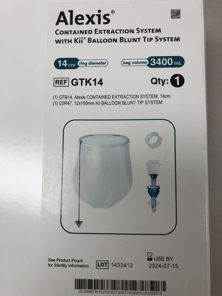 GTK14 - APPLIED MEDICAL - Alexis Contained Extraction System with Kii Balloon Blunt Tip System, 3400 mL Bag, (BX/1) - ( Expiry Date: 2024-07-15 )