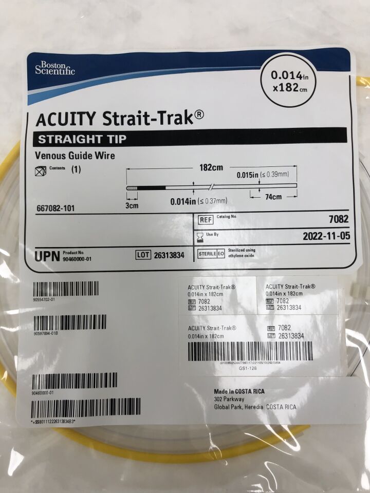 7082 - BOSTON SCIENTIFIC - ACUITY Straight-Trak Venous Guide Wire, Straight tip, 0.014in X 182cm, (EA) - ( Expiry Date: 2022-11-05 )