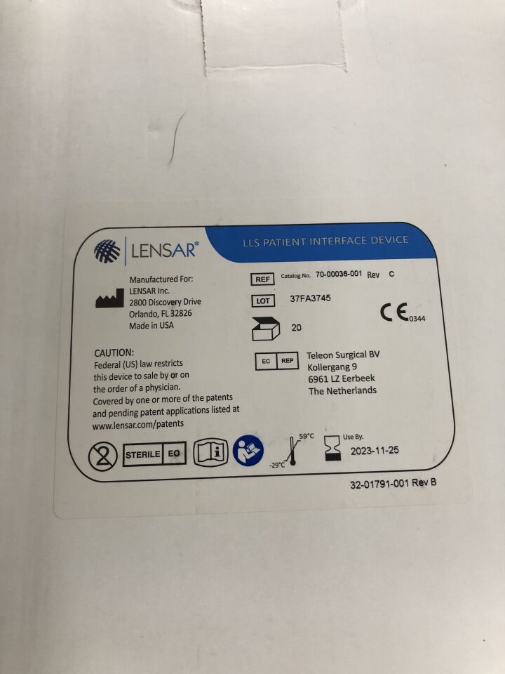 70-00036-001 - LENSAR - Patient Interface Device, (BX/20) - ( Expiry Date: 2023-11-25 )