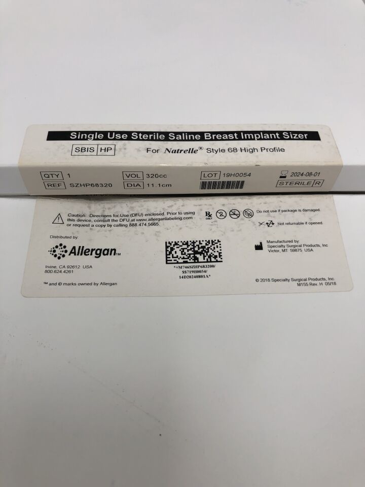 SZHP68320 - SSP - Natrelle Sterile Breast Implant Sizer, 320cc, (BX/1) - ( Expiry Date: 2024-08-01 )