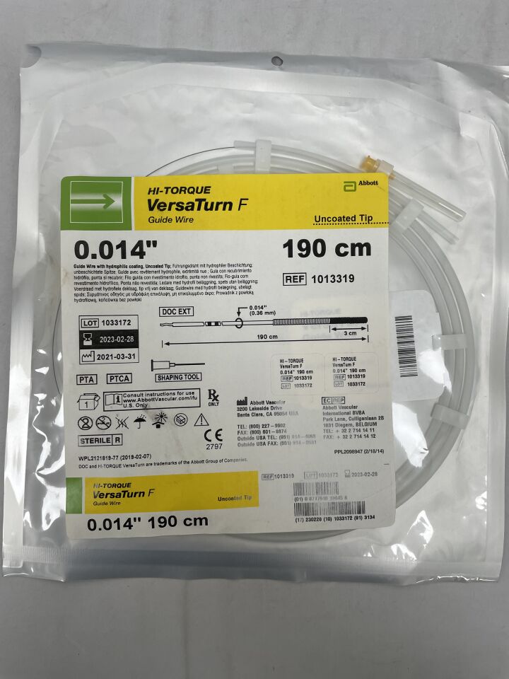 1013319 - ABBOTT - Hi-Torque VersaTurn F Guide Wire, Uncoated 0.014" x 190cm, Straight, (EA) - ( Expiry Date: 2023-02-28 )