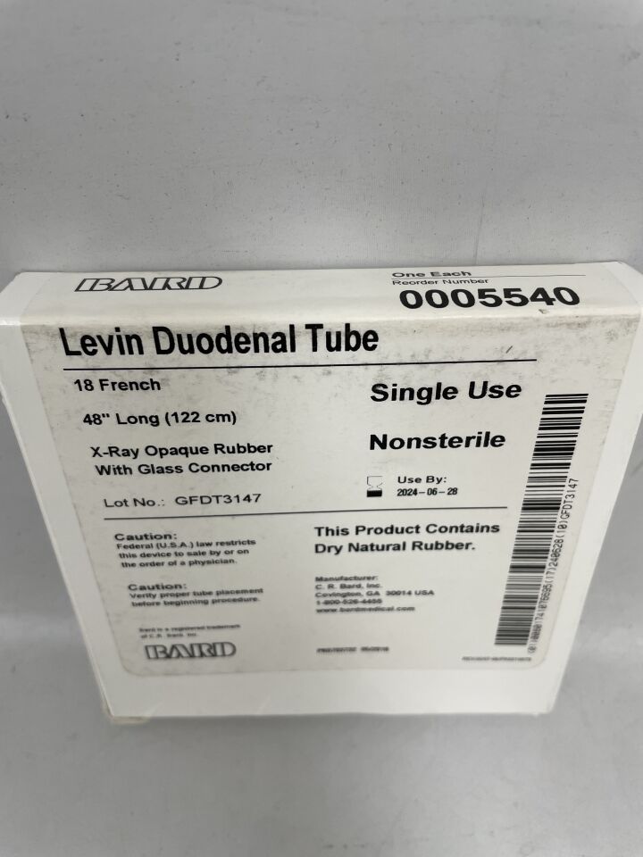5540 - BARD - X-Ray Opaque Rubber W/Glass Connector Levin Duodenal Tube 18Fr 48In, (BX/1) - ( Expiry Date: 2024-06-28 )
