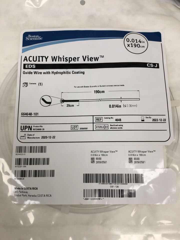 4648 - BOSTON SCIENTIFIC - Acuity Whisper View Guide Wire with Hydrophilic Coating, 0.014in x 190cm, () - ( Expiry Date: 2022-12-22 )