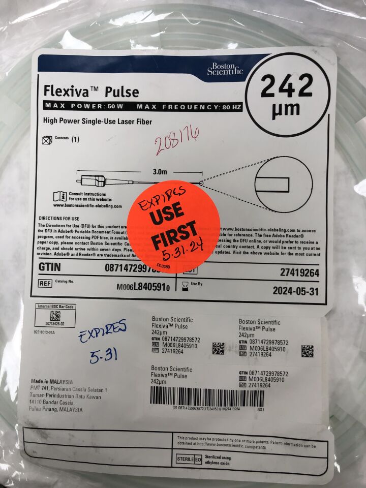 L840591 - BOSTON SCIENTIFIC - Flexiva Pulse High Power Laser Fiber, Max Power 50W, Max Frequency 80HZ, 242 µm, () - ( Expiry Date: 2024-05-31 )