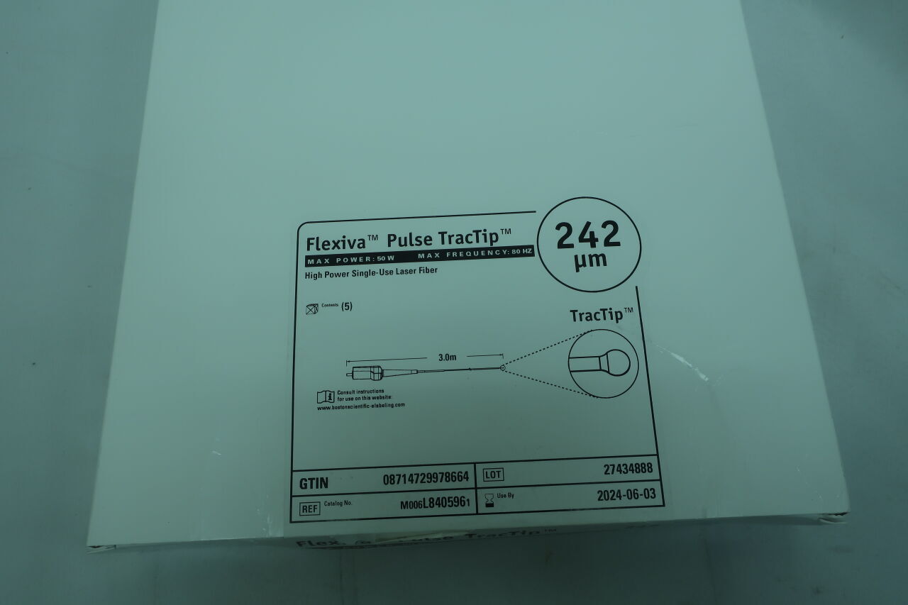 L840596 - BOSTON SCIENTIFIC - Flexiva Pulse TracTip High Power Laser Fiber, Max Power 50W, Max Frequency 80HZ, 242 µm, (EA) - ( Expiry Date: 2024-06-14 )