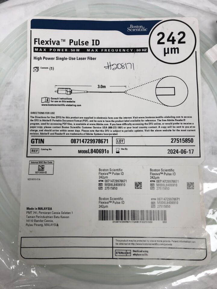 L840691 - BOSTON SCIENTIFIC - Flexiva Pulse ID High Power Laser Fiber, 50W, 80Hz max frequency, (EA) - ( Expiry Date: 2024-06-17 )
