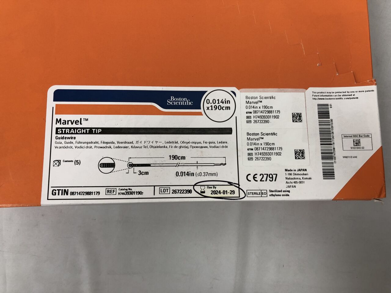 39301190 - BOSTON SCIENTIFIC - Marvel Guidewire - Straight Tip - .014" x 190cm
, () - ( Expiry Date: 2024-01-29 )