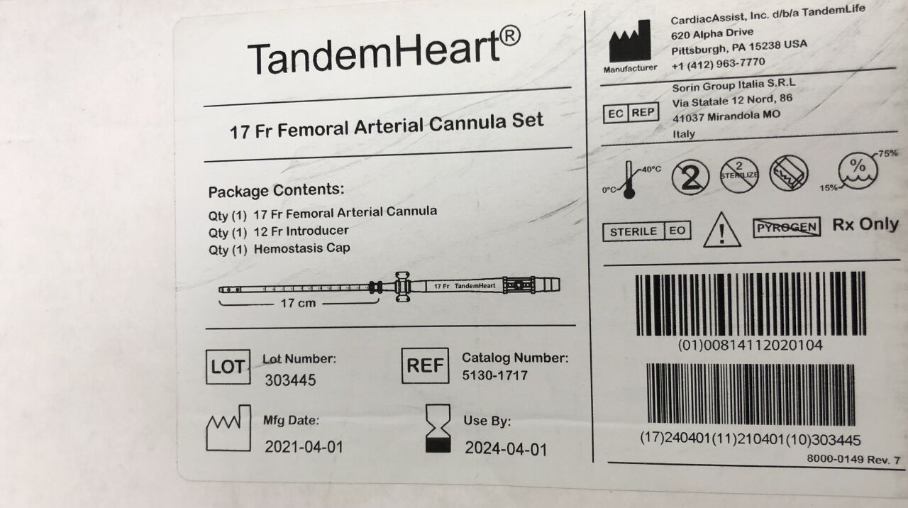 5130-1717 - CARDIACASSIST - TandemHeart Femoral Arterial Cannula Set, 17F x 17cm, (BX/1) - ( Expiry Date: 2024-04-01 )