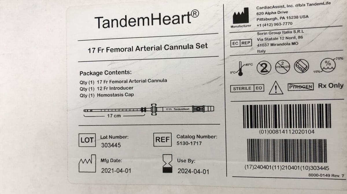 5130-1717 - CARDIACASSIST - TandemHeart Femoral Arterial Cannula Set, 17F x 17cm, (BX/1)