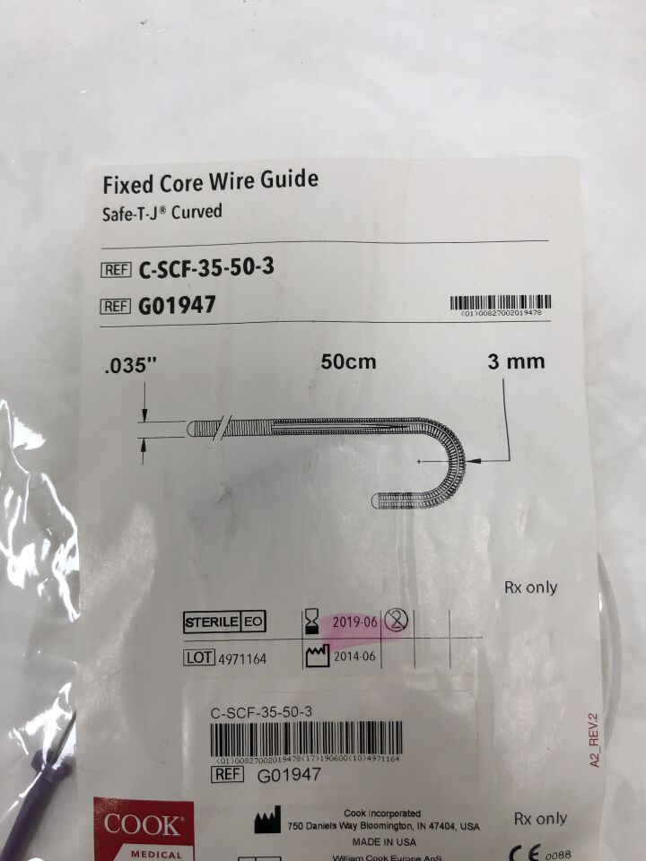 G01947 - COOK - Fixed Core Wire Guide, Safe-T-J Curved, 0.035in, () - ( Expiry Date: 2019-06-30 )