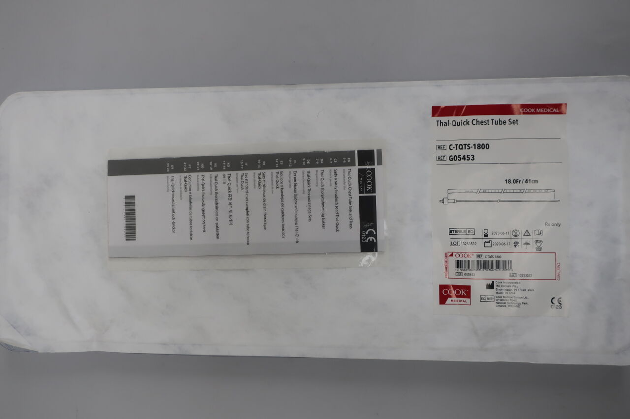 G05453 - COOK - Thal-Quick Chest Tube · Amplatz Extra-Stiff Wire Guide with Safe-T-J® Tip · Marked 9, 14 and 22F Dilators, (EA) - ( Expiry Date: 2023-11-13 )