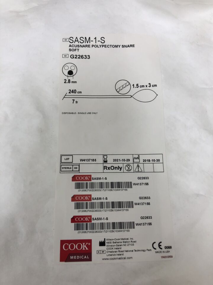 G22633 - COOK - Acusnare Polypectomy Snare Soft 1.5cm x 3cm 7Fr./240cm, (EA) - ( Expiry Date: 2021-10-29 )