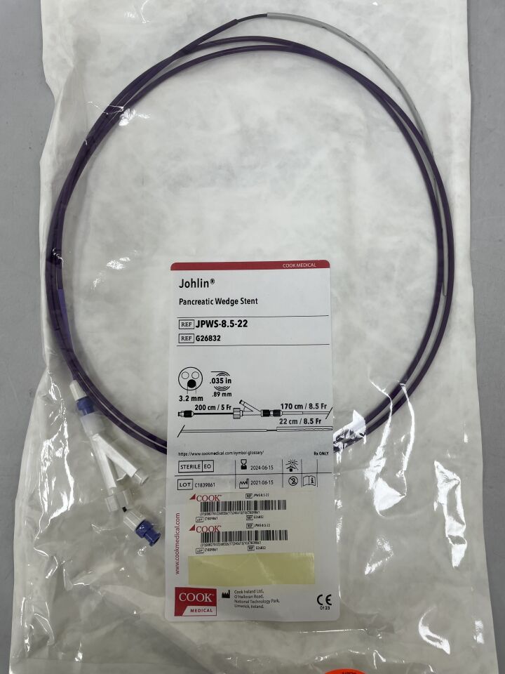 G26832 - COOK - Johlin Pancreatic Wedge Stent, 8.5Fr x 22cm, () - ( Expiry Date: 2024-06-15 )