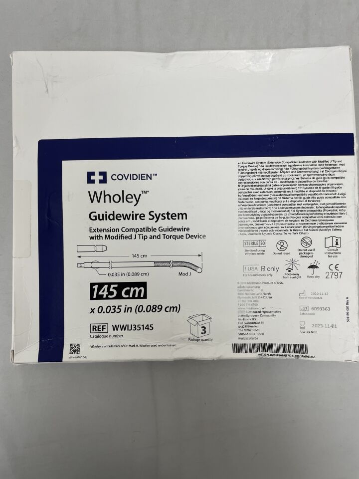 WWIJ35145 - COVIDIEN - Wholey Intermediate Peripheral Interventions Guidewire, 0.035 in. OD x 145 cm Length, (BX/3) - ( Expiry Date: 2023-11-01 )