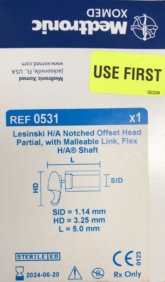 531 - MEDTRONIC - Lesinski Notched Offset Head Partial with Malleable Link, Flex Shaft, (EA) - ( Expiry Date: 2024-06-20 )