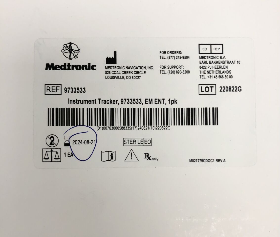 9733533 - MEDTRONIC - Instrument Tracker, For Fusion ENT Navigation System, () - ( Expiry Date: 2024-08-21 )
