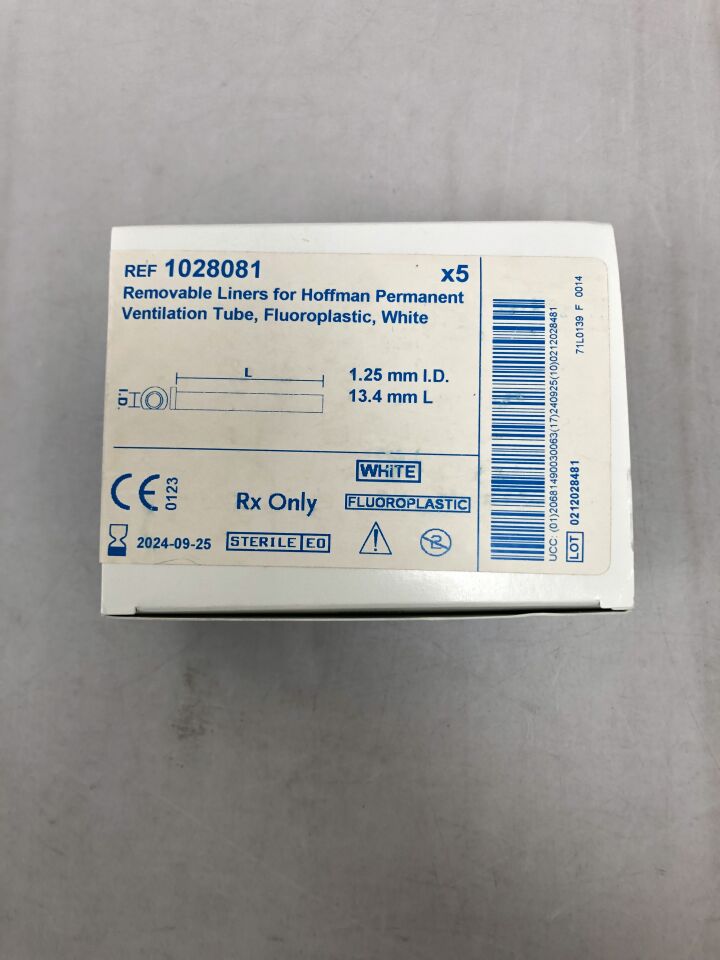 1028081 - MEDTRONIC - Removable Liners for Hoffman Permanent Ventilation Tube, Fluoroplastic, White, 1.2mm inner diameter, 13.4mm length, (BX/5) - ( Expiry Date: 2024-09-25 )