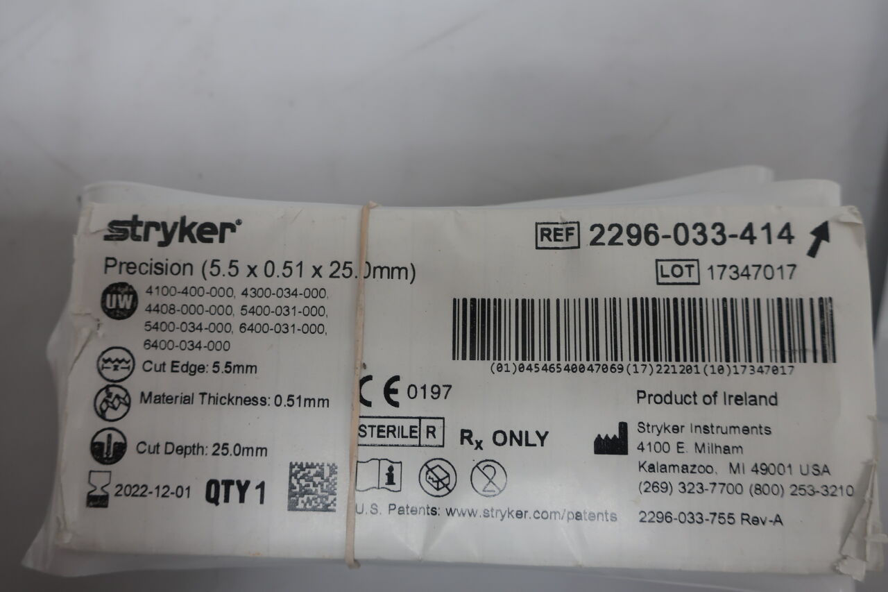 2296-033-414 - STRYKER - Thick Micro Oscillating/Sagittal Saw Blade, 25 L x 5.5 mm, () - ( Expiry Date: 2023-06-01 )