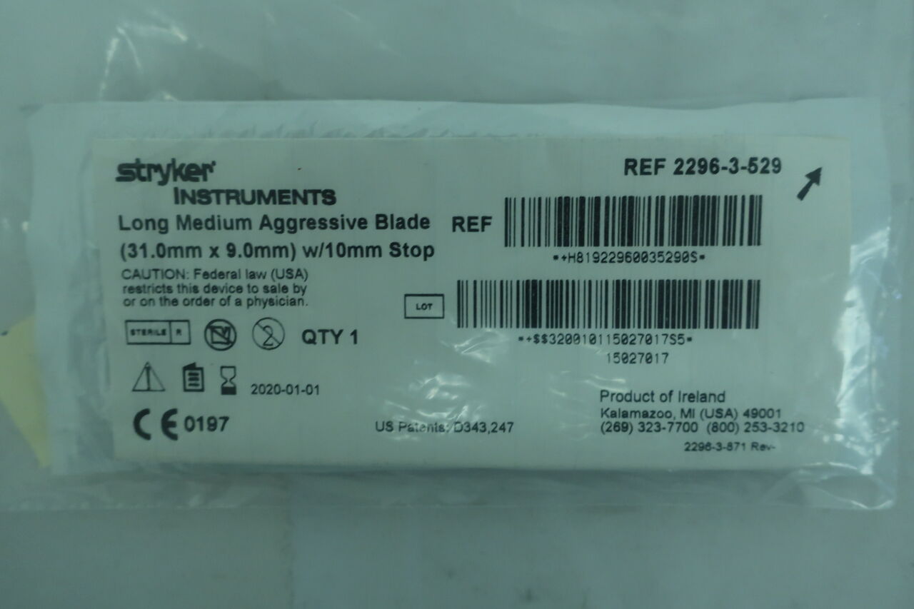 2296-3-529 - STRYKER - Long medium aggressive blade, 31.0mm x 9.0mm with 10mm stop, (EA) - ( Expiry Date: 2021-09-01 )