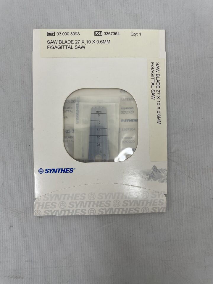 03.000.309S - SYNTHES - Sagittal Saw Blade, 27 x 10 x .06mm, (EA) - ( Expiry Date: 2020-02-26 )