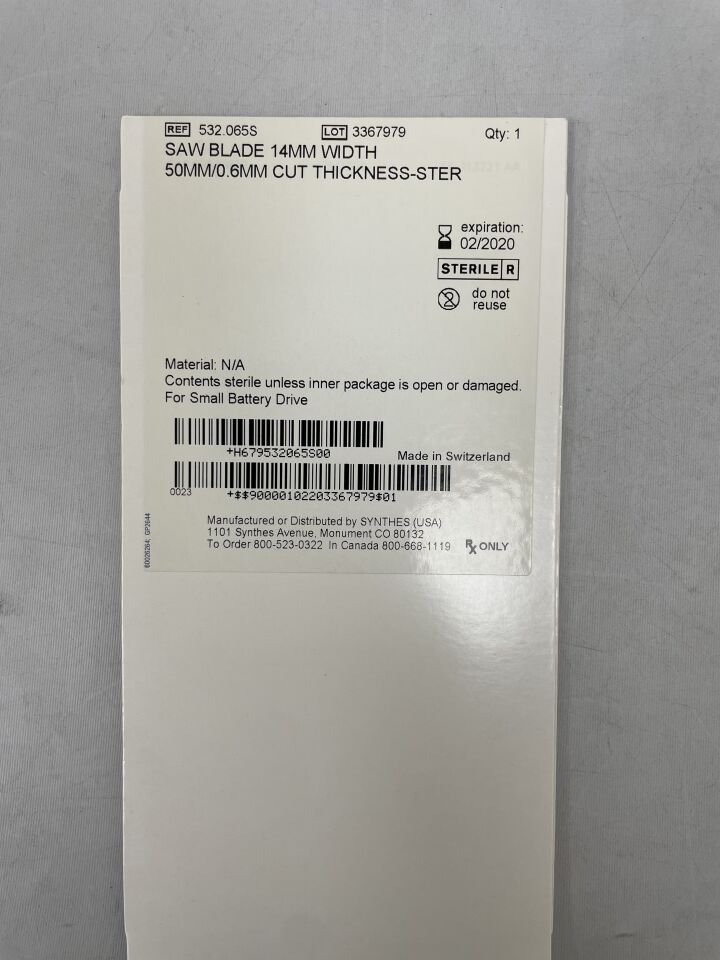 532.065S - SYNTHES - Standard Saw Blade, 14 x 50 .6mm, () - ( Expiry Date: 2020-02-26 )