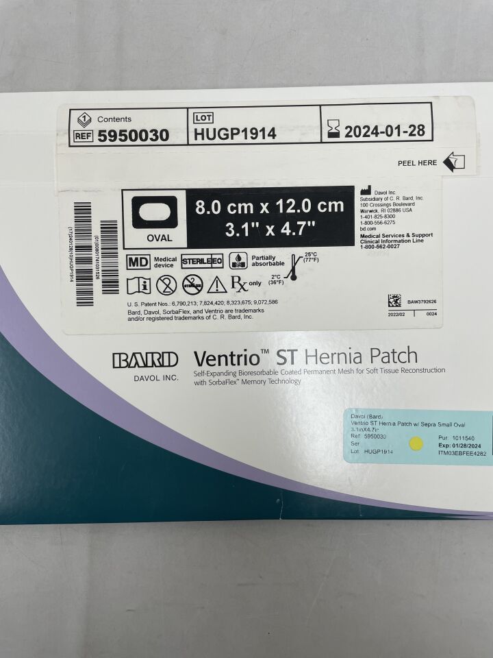5950030 - BARD - Mesh Ventrio ST Hernia Patch, Small Oval 8cm x 12cm, (EA) - ( Expiry Date: 2024-01-28 )