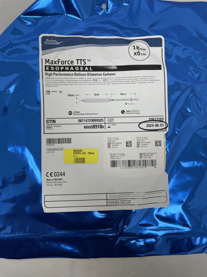 8918 - BOSTON SCIENTIFIC - MaxForce TTS High Performance Balloon Dilatation Catheter - Esophageal - 18mm x 6cm, (EA) - ( Expiry Date: 2024-06-01 )