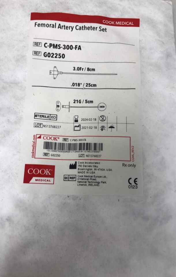 G02250 - COOK - Arterial Pressure Monitoring Set 3F x 8cm, (EA) - ( Expiry Date: 2024-06-25 )