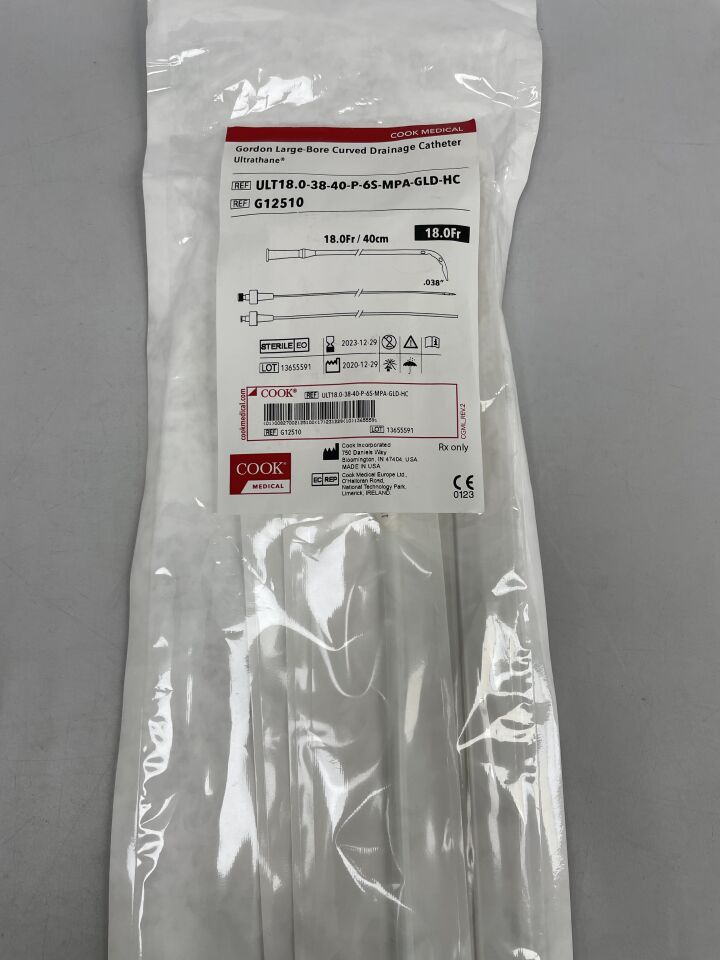 G12510 - COOK - gordon large-bore curved drainage catheter 18f x 40cm, (EA) - ( Expiry Date: 2024-04-13 )