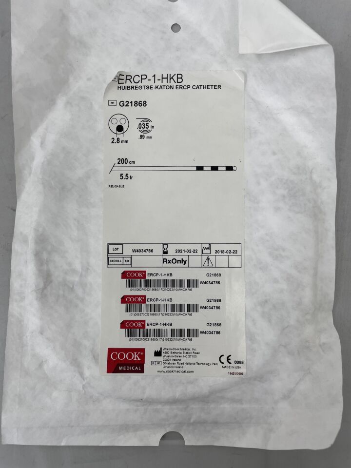 G21868 - COOK -  Huibregtse-Katon ERCP Catheter 5.5F x 200cm, Metal Ball, (EA) - ( Expiry Date: 2021-02-22 )