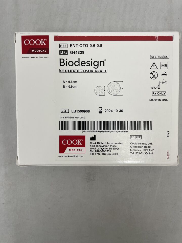 G44839 - COOK - Biodesign Otologic Repair Graft 0.6cm, 0.9cm, () - ( Expiry Date: 2024-10-30 )