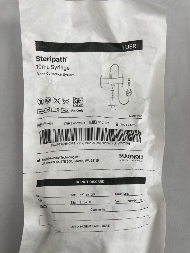 2710-EN - MAGNOLIA MEDICAL - Steripath Blood Collection System, Luer, 10ml Syringe, (EA) - ( Expiry Date: 2024-01-26 )