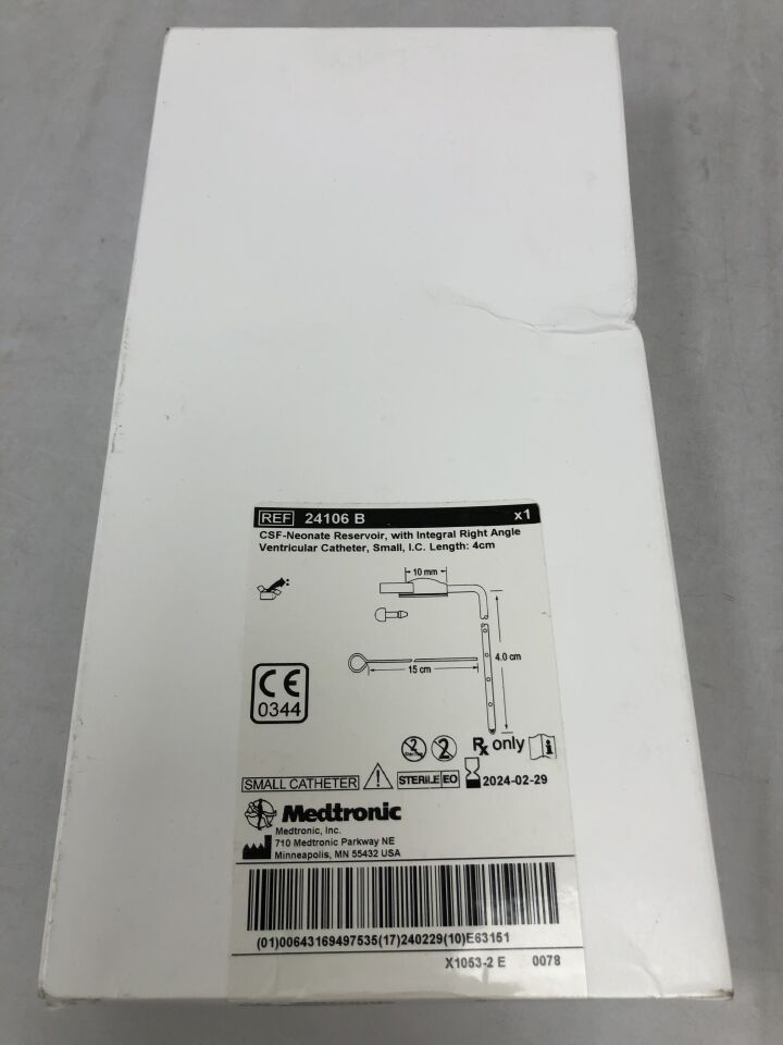 24106 B - MEDTRONIC - CSF-Neonate Reservoir with Integral Right Angle Ventricular Catheter, 4cm , (BX/1) - ( Expiry Date: 2024-02-29 )