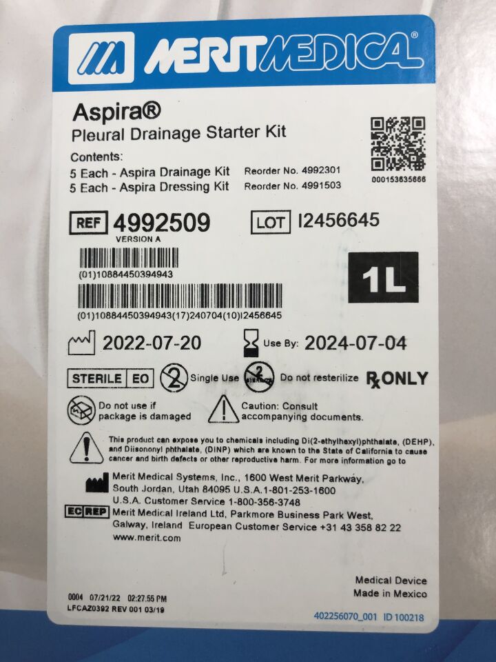 4992509 - MERIT - Aspira Pleural Drainage Kit, Contains Drainage Kits and Dressing Kits, (BX/5) - ( Expiry Date: 2024-07-04 )