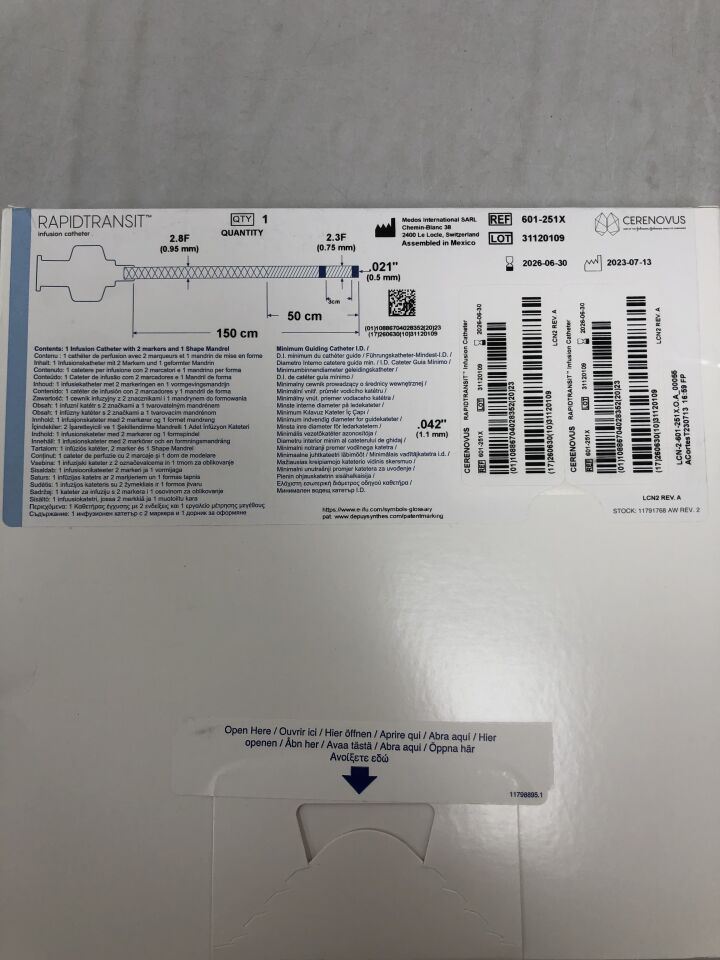 601-251X - MEDOS - RapidTransit Infusion Catheter, 2.8F X 2.3F X 150cm, (BX/1) - ( Expiry Date: 2026-06-30 )