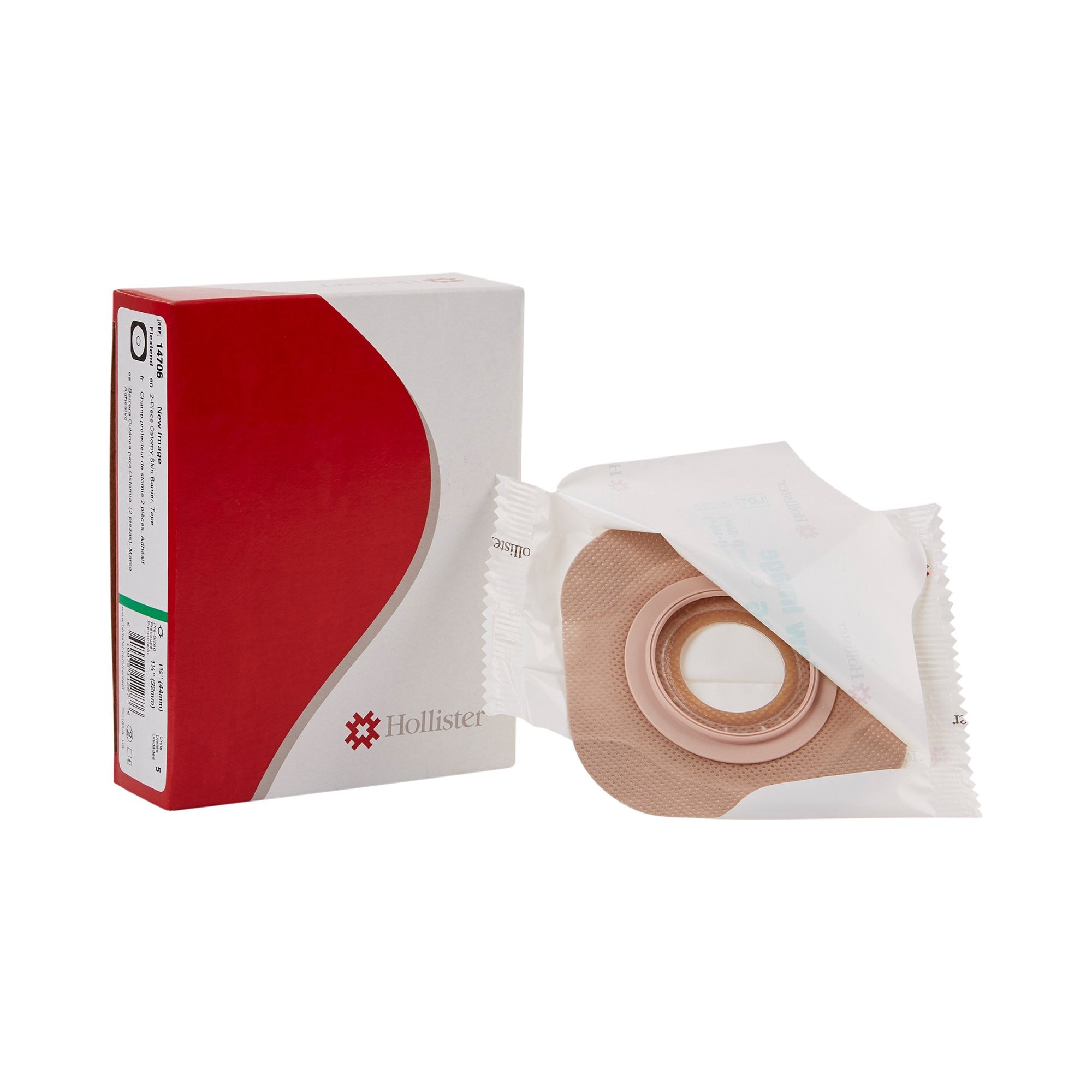 505946 - New Image - Ostomy Barrier New Image Flextend Precut, Extended Wear Adhesive Tape 44 mm Flange Green Code System Hydrocolloid 1-1/4 Inch Opening 14706 Box of 5, (BX)