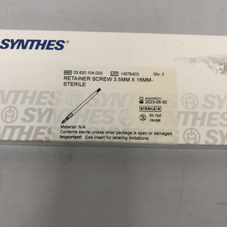 03.820.104.02S - SYNTHES - Retainer Screw, 3.5mm x 16mm, Pack of 2, (BX/1) - ( Expiry Date: 2024-06-30 )