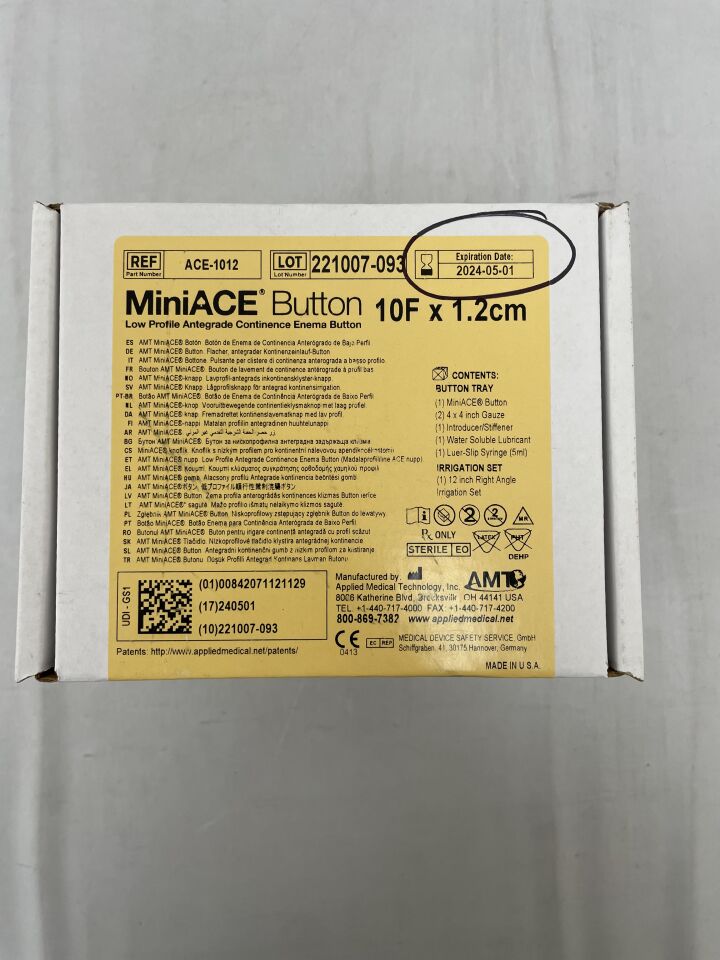 ACE-1012 - APPLIED MEDICAL TECHNOLOGY - miniace button-boxed / 10f x 1.2cm, (BX/1)