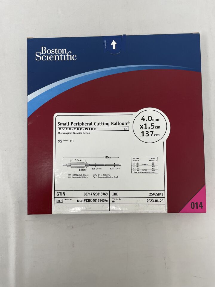 PCBO4015140F - BOSTON SCIENTIFIC - Small Peripheral Cutting Balloon OTW 6F Microsurgical Dilatation Device, 4.0mm x 1.5cm, 137cm, () - ( Expiry Date: 2023-04-23 )