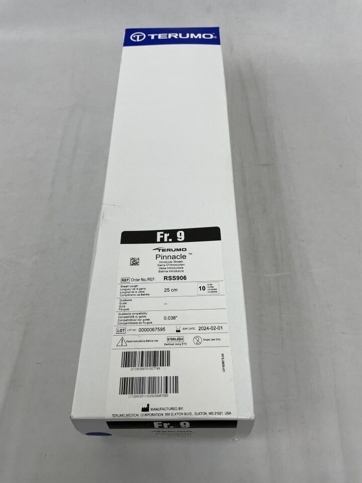 RSS906 - TERUMO - Pinnacle Coronary Introducer Sheath 9F x 25cm, (BX/10) - ( Expiry Date: 2024-02-01 )