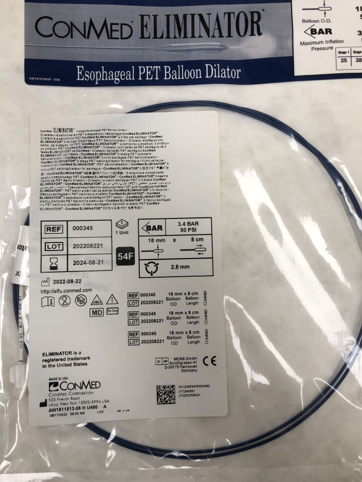 345 - CONMED - ELIMINATOR 3-Stage Esophageal PET Balloon Dilator, 18 mm x 8 cm, 54F, (EA) - ( Expiry Date: 2024-08-21 )