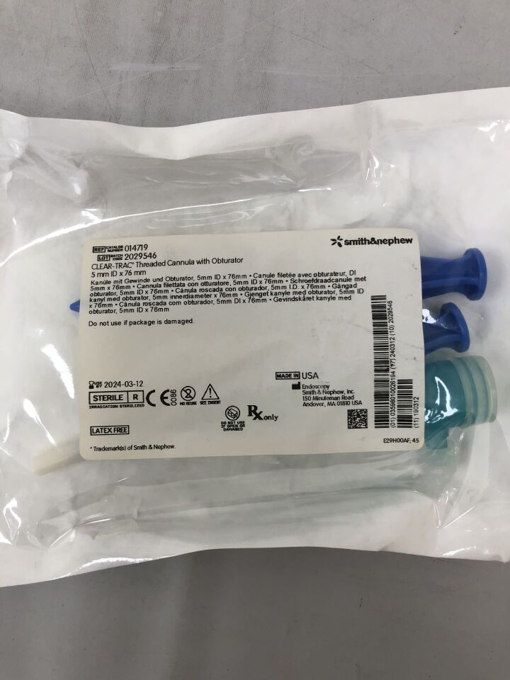 14719 - SMITH & NEPHEW - CLEAR-TRAC Threaded Cannula with Obturator, 5mm ID x 76mm, (EA) - ( Expiry Date: 2024-03-12 )