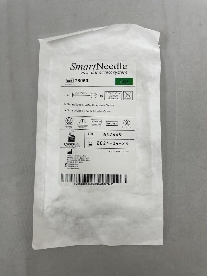 78050 - VASCULAR SOLUTIONS - SmartNeedle Vascular Access System 18G x 2.75" Bare Tip Needle, (EA) - ( Expiry Date: 2024-04-23 )