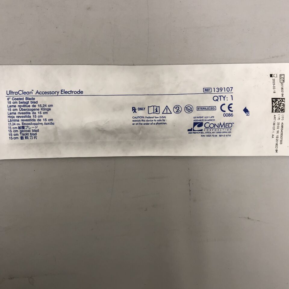 139107 - CONMED - UltraClean Accessory Electrode, 6" Coated Blade, (EA) - ( Expiry Date: 2023-02-18 )