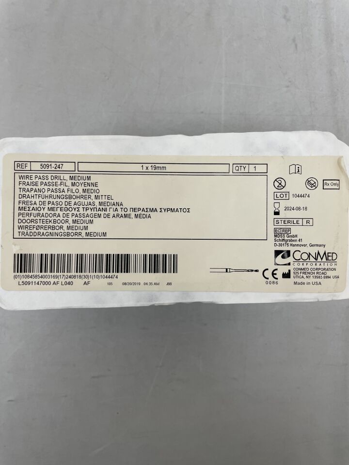 5091-247 - CONMED - Wire Pass Drill, Medium 1mm x 19mm, Fluted, (EA) - ( Expiry Date: 2024-08-18 )
