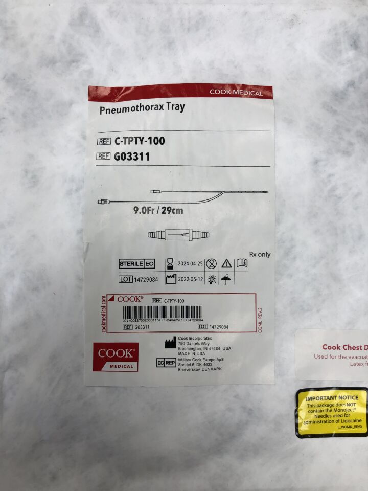 G03311 - COOK - Pneumothorax Tray, 9F x 29cm, (EA) - ( Expiry Date: 2024-04-25 )
