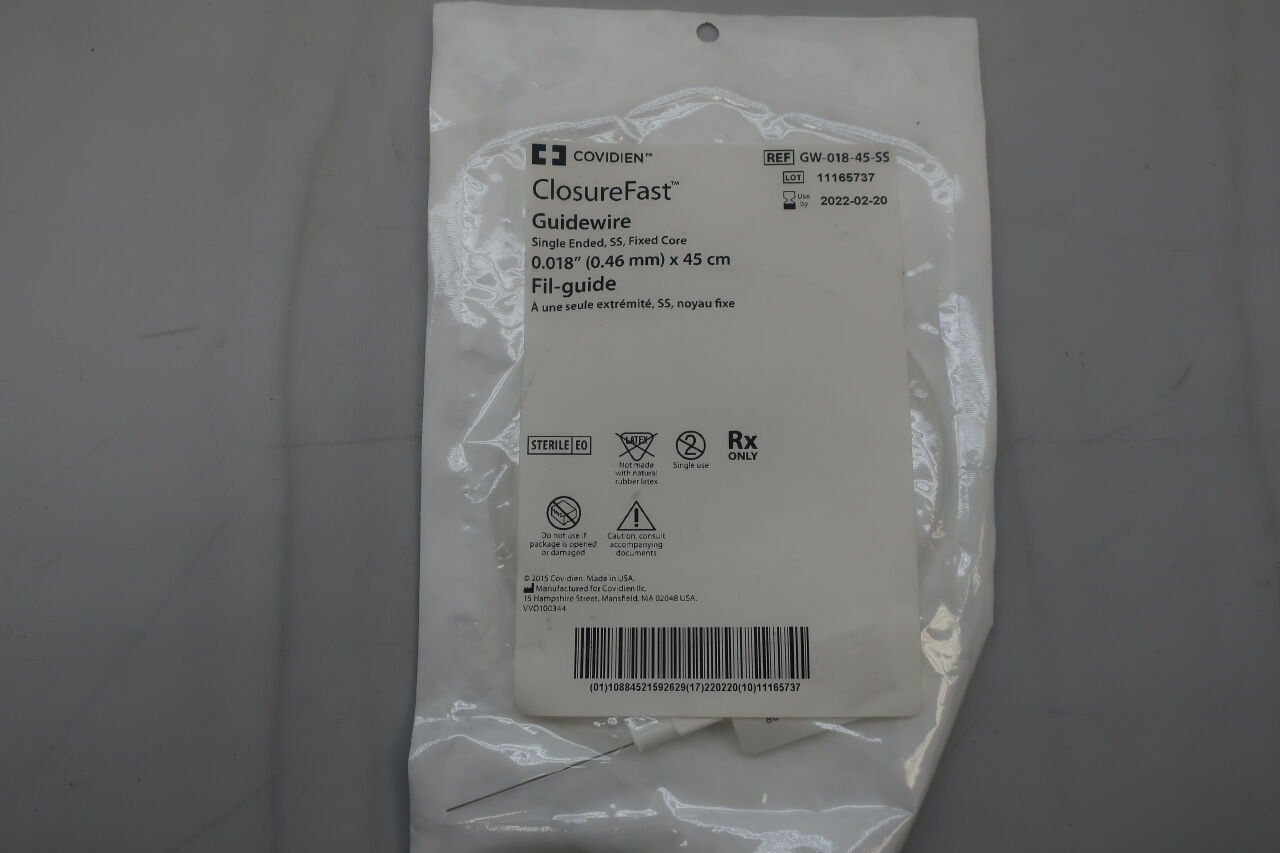 GW-018-45-SS - COVIDIEN - ClosureFast Guidewire, SIngle Ended, SS, Fixed Core, 0.018" x 45cm, (EA) - ( Expiry Date: 2024-04-02 )